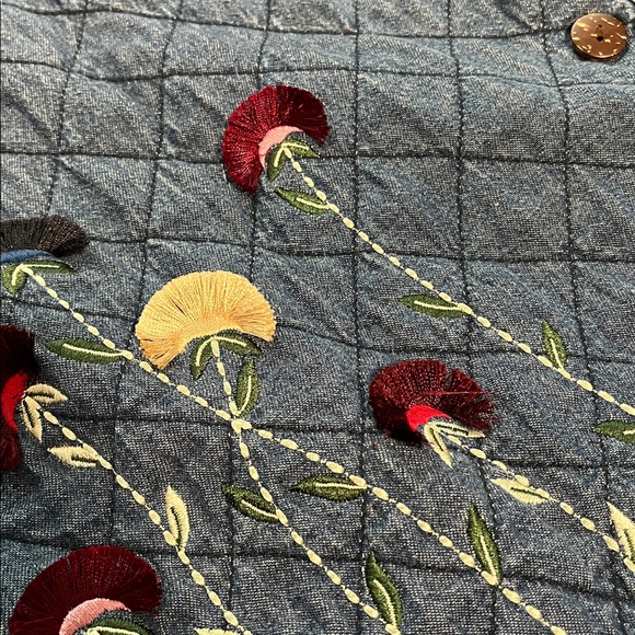 Vintage Quilted Chambray Jacket Womens 2X Boho Grandma Cottagecore Embroidered - Picture 8 of 12